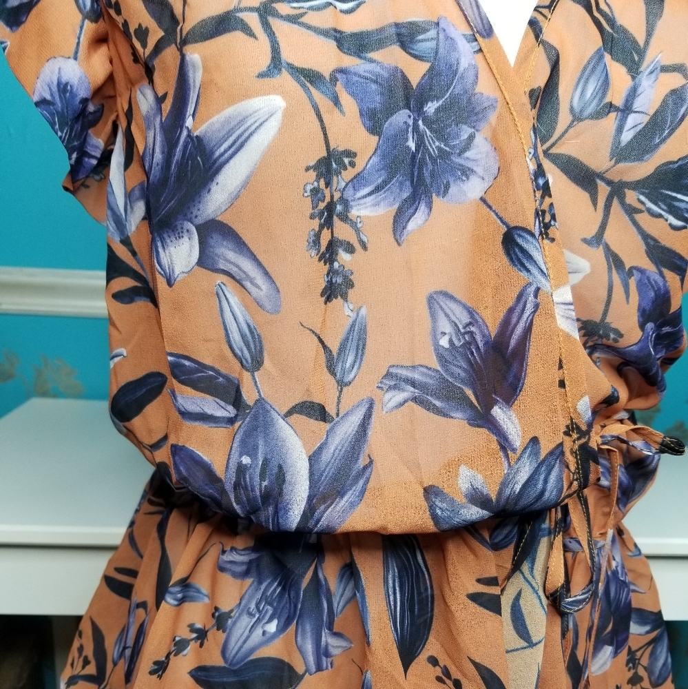 Wayward Fancies Wrap Blouse Orange Blue Floral - Picture 10 of 13